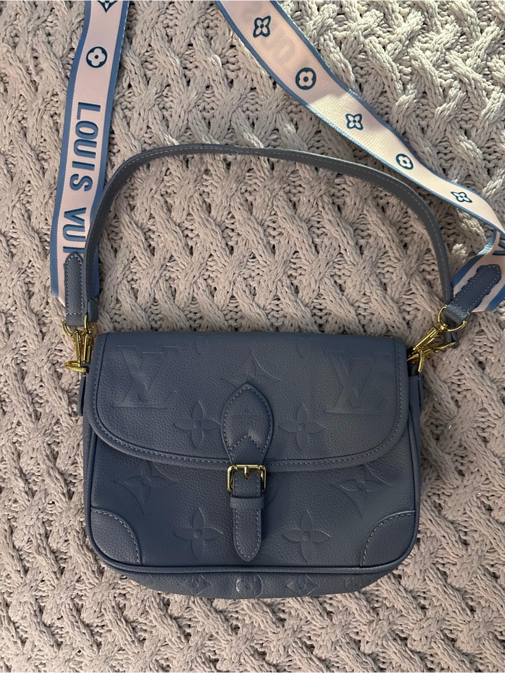 Blue Monogram Crossbody with Branded Strap